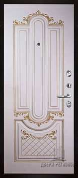 Дверь входная Quadro, цвет бетон графит темный 10 мм, панель - александрия цвет эмаль слоновая кость/патина золото - фото 106138