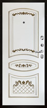 Дверь входная уличная Панцирь, цвет букле опал, панель - алина цвет эмаль белая/патина золото - фото 107756