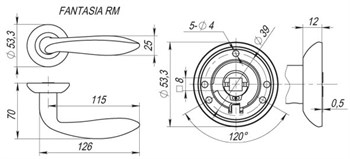 Ручка Fuaro (Фуаро) раздельная R.RM54.FANTASIA (FANTASIA RM) SN/CP-3 матовый никель/хром - фото 115043