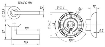 Ручка Fuaro (Фуаро) раздельная R.RM54.TEMPO (TEMPO RM) SN/CP-3 матовый никель/хром - фото 115058