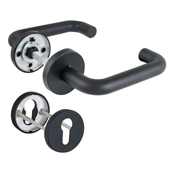 Комплект Fuaro (Фуаро) дверных ручек с накладками под цилиндр FR.DH57.0219 NE (DH-0219 NE) 8x140 мм, BL-24 черный - фото 115437