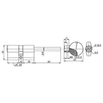 Цилиндровый Fuaro (Фуаро) механизм (D-PRO507/100) D-PRO5007Tang100(65+10+25) CP хром 5Key со штоком - фото 118356