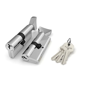 Цилиндровый Fuaro (Фуаро) механизм (100 CM/80) 1000CMKnob80(35+10+35) CP хром 3Key с вертушкой - фото 118469