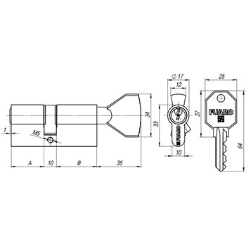 Цилиндровый Fuaro (Фуаро) механизм (100 CM/80) 1000CMKnob80(35+10+35) CP хром 3Key с вертушкой - фото 118470