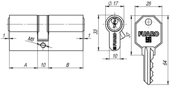 Цилиндровый Fuaro (Фуаро) механизм 100 CA 80 mm (35+10+35) CP хром 3 кл. - фото 118497