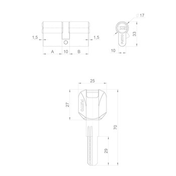 Цилиндровый Punto (Пунто) механизм (Z400/70) Z4000Key70(30+10+30) PB латунь - фото 118975