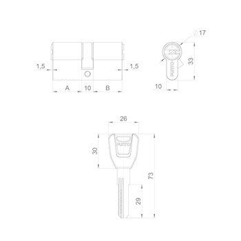 Цилиндровый Punto (Пунто) механизм (A200/90) A2000Key90(30+10+50) SN никель - фото 119079
