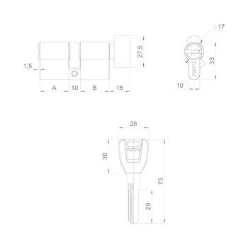 Цилиндровый Punto (Пунто) механизм (A202/100) A2002Knob100(40+10+50) с вертушкой SN никель - фото 119138