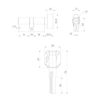 Цилиндровый Punto (Пунто) механизм (Z402/60) Z4002Knob60(25+10+25) с вертушкой CP хром - фото 119174