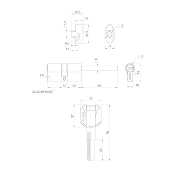 Цилиндровый Punto (Пунто) механизм (Z407/80) Z4007Tang80(45+10+25) со штоком CP хром - фото 119278