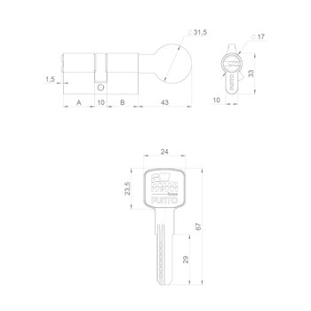 Цилиндровый Punto (Пунто) механизм Z3002Knob80(35+10+35) с вертушкой CP хром - фото 119319