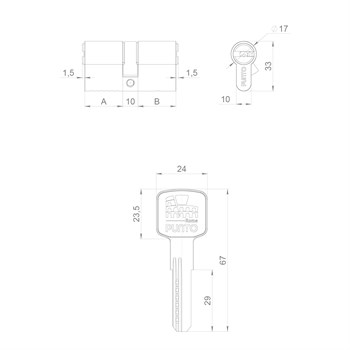 Цилиндровый Punto (Пунто) механизм Z3000Key80(35+10+35) BL черный - фото 128825