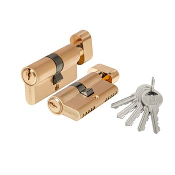 Цилиндровый Fuaro (Фуаро) механизм 1000ZM Knob60(25+10+25) SSG сатинированное золото 5Key с вертушкой - фото 129480