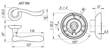 Ручка Fuaro (Фуаро) раздельная R.RM54.ART (ART RM) AB/GP-7 бронза/золото - фото 81730