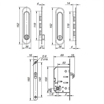 Защелка Punto (Пунто) с ручками для раздвижных дверей SH.SL152.KIT011-BK (Soft LINE SL-011) АВ бронза - фото 82881
