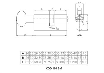 Цилиндровый механизм Kale kilit (Кале килит) с вертушкой 164 BM/90 (40+10+40) mm никель 5 кл. - фото 83002