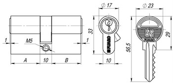Цилиндровый Fuaro (Фуаро) механизм (100 ZA/70) 1000ZAKey70(30+10+30) CP хром 5Key - фото 83131