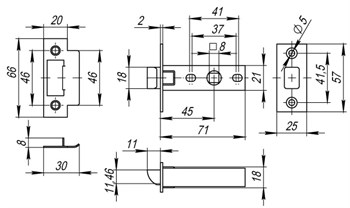 Защелка Fuaro (Фуаро) врезная PLASTP12-45-25 (P12-45) AB бронза - фото 84401