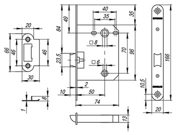 Защелка Fuaro (Фуаро) врезная PLASTP82-50 (P82-50) CP хром - фото 84494