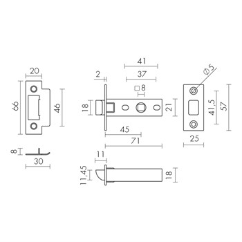 Защелка Fuaro (Фуаро) врезная PLASTP12-45-25 (P12-45) BL черный - фото 84637