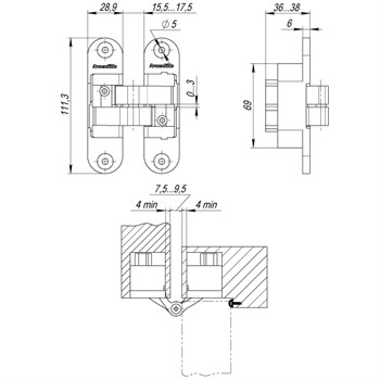 Петля Armadillo (Армадилло) скрытой установки U3D6200R SG правая (Architect 3D-ACH 60) мат. золото 60 кг - фото 85389