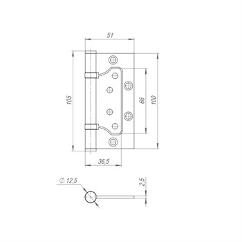 Петля Fuaro (Фуаро) из нержавейки универсальная без врезки 500-2BB 100x2,5 (INOX 304) - фото 86130