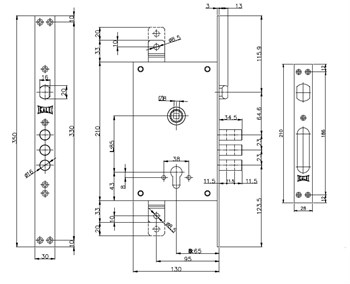 Корпус Kale kilit (Кале килит) врезного цилиндрового замка с защёлкой 352/R w/b (с креплением под тяги) - фото 86186