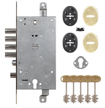 Замок Mottura (Моттура) врезной двухсистемный 54.797-S (левый), ключ 40 мм, без накл. - фото 86194