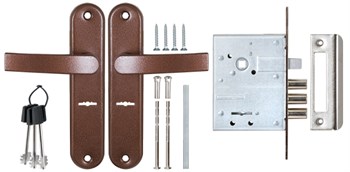 Замок Sam (Сам) врезной сувальдный с защёлкой в комплекте с ручкой ЗВ9-8/13 (медный антик), 3 кл. /84301/ - фото 86212