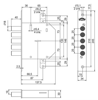Замок Elbor (Эльбор) врезной сувальдный Гранит 1.06.02 с тягами, 5 кл. /00407/ - фото 86223
