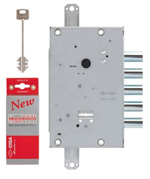 Замок Cisa (Чиза) врезной сувальдный с защёлкой NEW CAMBIO FACILE 57.665.48 (тех. упаковка), ключ 64 мм - фото 86243