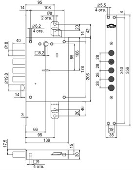Замок Elbor (Эльбор) врезной сувальдный с защёлкой Рубин 1.08.31 с тягами, 5 кл. /22636/ - фото 86347