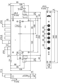 Замок Elbor (Эльбор) врезной двухсистемный Рубин 1.08.46 с тягами, 5 кл. /27647/ - фото 86349