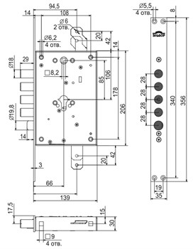 Корпус Elbor (Эльбор) врезного замка с защёлкой Рубин 1.08.21 с тягами /56152/ - фото 86446
