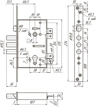 Корпус Mettem (Меттэм) врезного замка с защёлкой ЗВ4 713.1.0 - фото 86476