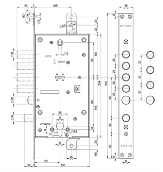 Замок Mottura (Моттура) врезной двухсистемный 54.797-D (правый) (без накладок), ключ 60 мм - фото 86490