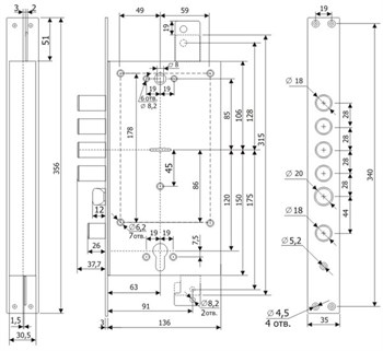 Замок Guardian (Гардиан) врезной двухсистемный ЗВ 25.12 Т с тягами, 5 кл. (длинный кл. 54 мм) /123:211/ - фото 86492