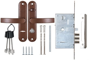 Замок Sam (Сам) врезной сувальдный с защёлкой в компл с ручкой ЗВ9-8.3/13(КЛП5-85)прав (медн ант), 3 кл/88010/ - фото 86542