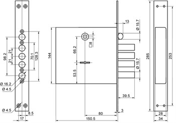 Замок Border (Бордер) врезной сувальдный с защёлкой ЗВ9-8 МК4/15, 5 кл. /77740/ - фото 86554