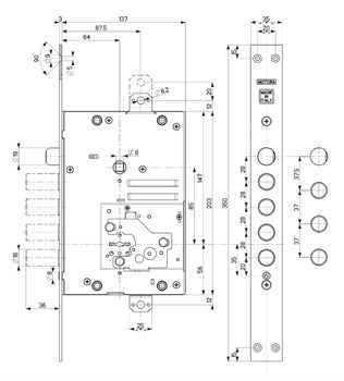 Замок Mottura (Моттура) врезной сувальдный с защёлкой 52.J535M-D MyKey (правый), ключ 60 мм, без накл. - фото 86583