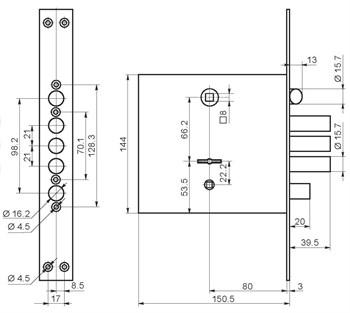 Замок Border (Бордер) врезной сувальдный с задвижкой и защёлкой ЗВ9-8 МКЗ/15, 5 кл. /77937/ - фото 86599