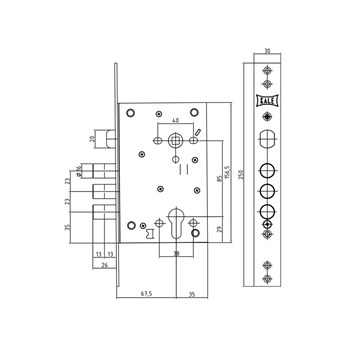 Корпус Kale kilit (Кале килит) врезного цилиндрового замка с защёлкой 442 w/b - фото 86628