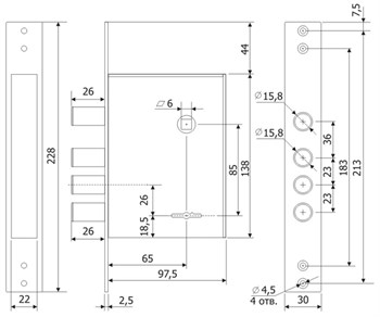 Замок Guardian (Гардиан) врезной сувальдный с защёлкой ЗВ 30.04, 4 кл. (длинный кл. 59 мм) /123:185:2/ - фото 86648