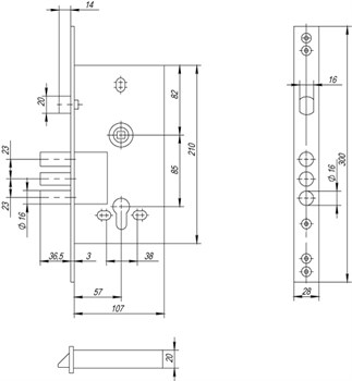 Корпус Cisa (Чиза) врезного замка с защёлкой BLOCKATOR 56.436 - фото 86669