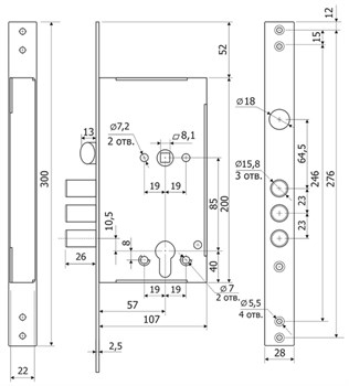 Корпус Guardian (Гардиан) врезного замка с защёлкой INTER ЗВ 62.11 /128:3771/ - фото 86675