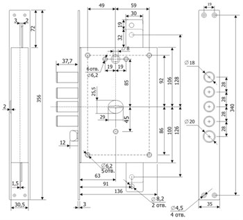 Замок Guardian (Гардиан) врезной сувальдный с защёлкой ЗВ 21.12 ДТ с тягами (лев), 5 кл (длин. кл. 54 мм) /z8285/ - фото 86677