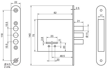 Замок Sam (Сам) врезной сувальдный ЗВ8-4С/15 (без отв. планки), 5 кл. /76604/ - фото 86679
