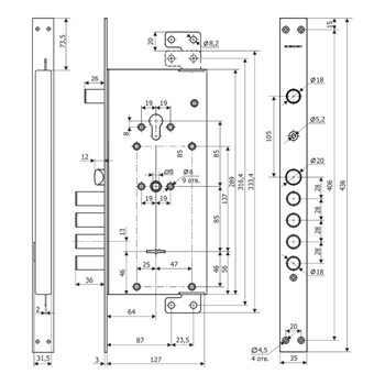 Замок Guardian (Гардиан) врезной двухсистемный ЗВ 75.14 Т с тягами, 5 кл. (длин. кл.) /128:4677/ - фото 86788