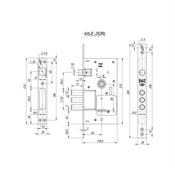 Замок Kale kilit (Кале килит) врезной сувальдный с защёлкой 252/RL, 5 кл. (кл. 60 мм) - фото 86807