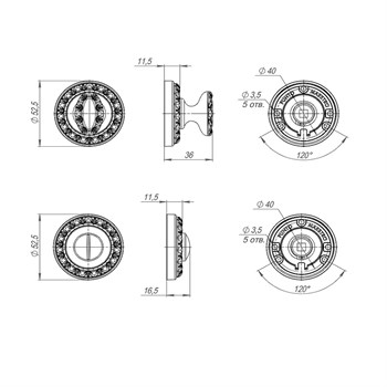Ручка Punto (Пунто) поворотная BK6.R.MT53 (BK6 MT) OB-13 античная бронза - фото 87187